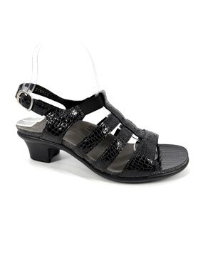 SAS Allegro Sandals Womens Size 7.5W Black Leather Croc Embossed Comfort